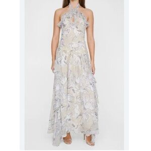 Nasty Gal ruffle kayhole stallion print Halter Maxi Dress Sz 6 nwt